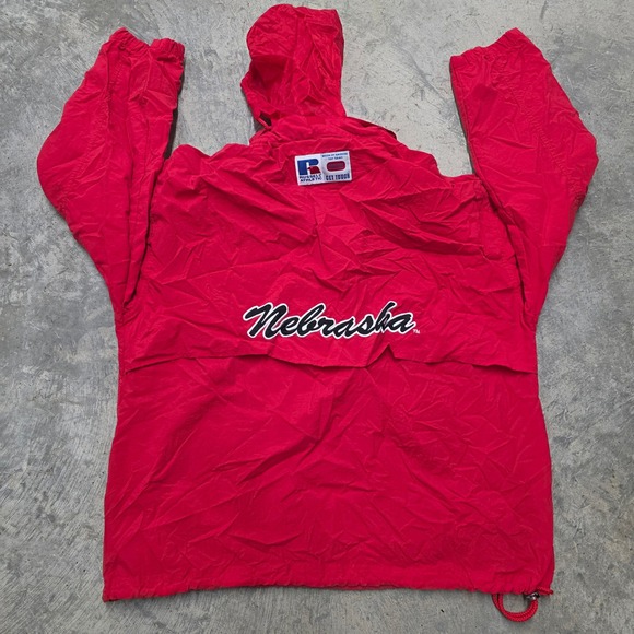 Vtg‎ Russell Athletic Mens Red Nebraska Huskers Pullover Anorak Jacket Size XL